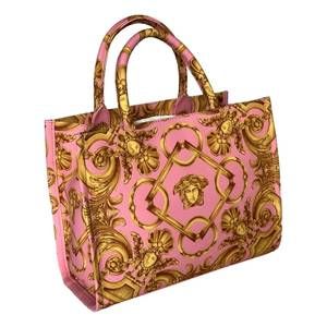 NEW VERSACE women's pastel signature print small canvas tote bag in pink